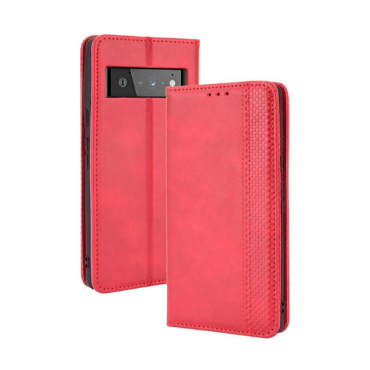 For Google Pixel 6 Pro Magnetic Buckle Retro Crazy Horse Texture Horizontal Flip Leather Case with Holder & Card Slots & Photo Frame(Red) - Google Cases by buy2fix | Online Shopping UK | buy2fix