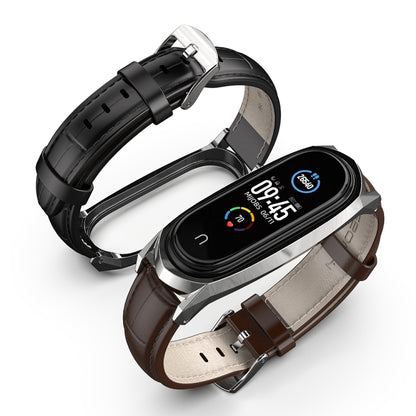 For Xiaomi Mi Band 6 / 5 / 4 / 3 Mijobs GT First Layer Cowhide Watch Band(Oil Brown+Silver) - Watch Bands by MIJOBS | Online Shopping UK | buy2fix