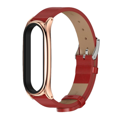 For Xiaomi Mi Band 6 / 5 / 4 / 3 Mijobs Metal Case Crazy Horse Texture PU Microfiber Plus Watch Band(Red Rose Gold) - Watch Bands by MIJOBS | Online Shopping UK | buy2fix