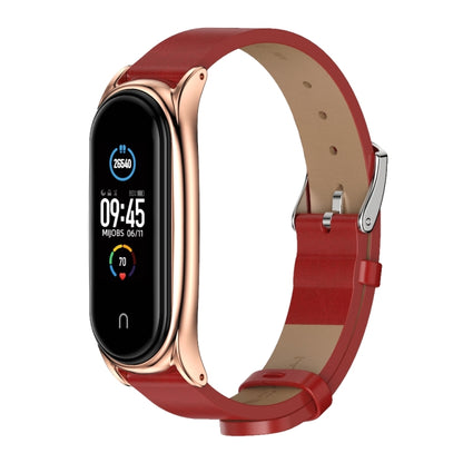 For Xiaomi Mi Band 6 / 5 / 4 / 3 Mijobs Metal Case Crazy Horse Texture PU Microfiber Plus Watch Band(Red Rose Gold) - Watch Bands by MIJOBS | Online Shopping UK | buy2fix