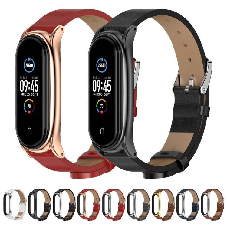 For Xiaomi Mi Band 6 / 5 / 4 / 3 Mijobs Metal Case Crazy Horse Texture PU Microfiber Plus Watch Band(Red Rose Gold) - Watch Bands by MIJOBS | Online Shopping UK | buy2fix