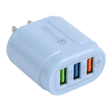 13-222 QC3.0 USB + 2.1A Dual USB Ports Macarons Travel Charger, US Plug(Blue) - Mobile Accessories by buy2fix | Online Shopping UK | buy2fix