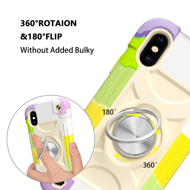 For iPhone X / XS Shockproof Silicone + PC Protective Case with Dual-Ring Holder(Colorful Beige) - More iPhone Cases by buy2fix | Online Shopping UK | buy2fix