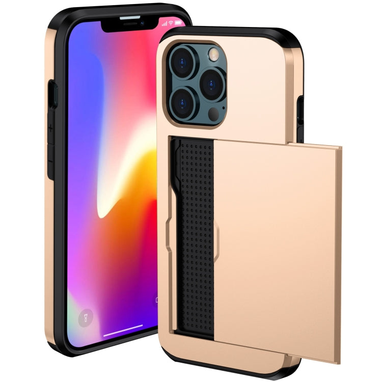 For iPhone 13 Pro Shockproof Armor Protective Case with Slide Card Slot (Gold) - iPhone 13 Pro Cases by buy2fix | Online Shopping UK | buy2fix