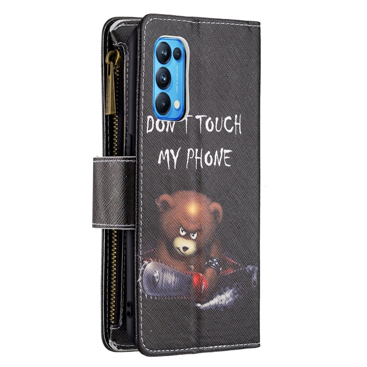 For OPPO Reno5 5G Colored Drawing Pattern Zipper Horizontal Flip Leather Case with Holder & Card Slots & Wallet(Bear) - OPPO & vivo Accessories by buy2fix | Online Shopping UK | buy2fix