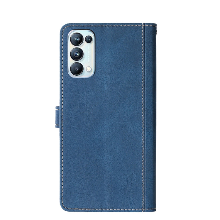 For OPPO Reno 5 Stitching Skin Feel Magnetic Buckle Horizontal Flip PU Leather Case with Holder & Card Slots & Wallet(Blue) - OPPO & vivo Accessories by buy2fix | Online Shopping UK | buy2fix