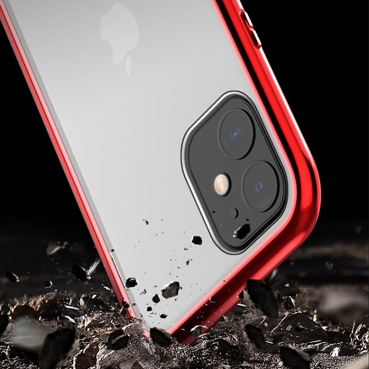For iPhone 11 Ultra Slim Double Sides Magnetic Adsorption Angular Frame Tempered Glass Magnet Flip Case(Silver) - Apple Accessories by buy2fix | Online Shopping UK | buy2fix