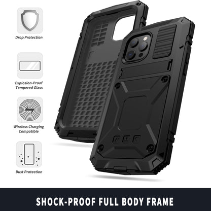 For iPhone 13 Pro Max R-JUST Shockproof Waterproof Dust-proof Metal + Silicone Protective Case with Holder (Black) - iPhone 13 Pro Max Cases by R-JUST | Online Shopping UK | buy2fix