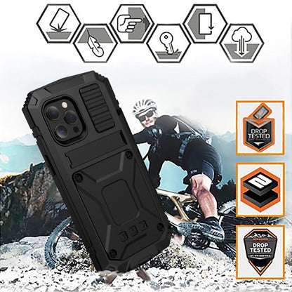 For iPhone 13 Pro Max R-JUST Shockproof Waterproof Dust-proof Metal + Silicone Protective Case with Holder (Black) - iPhone 13 Pro Max Cases by R-JUST | Online Shopping UK | buy2fix