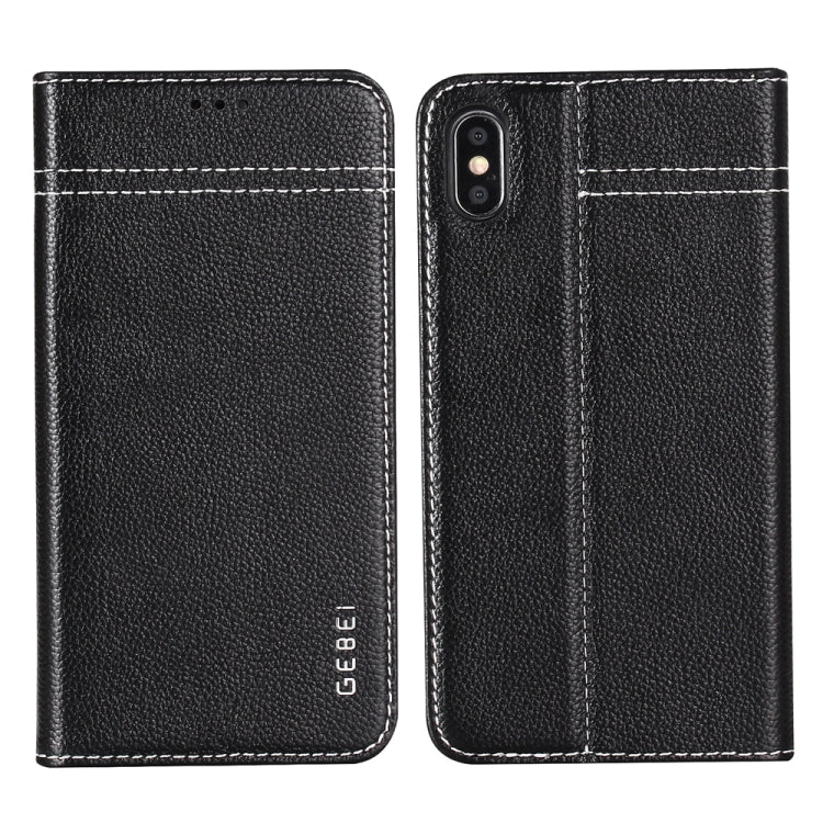 For iPhone XS Max GEBEI Top-grain Leather Horizontal Flip Protective Case with Holder & Card Slots(Black) - More iPhone Cases by GEBEI | Online Shopping UK | buy2fix