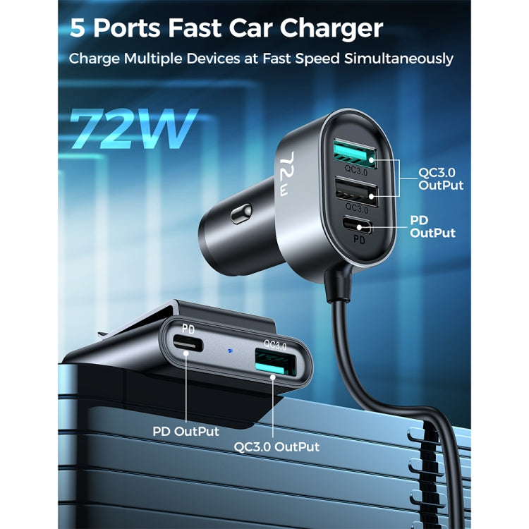 JOYROOM JR-CL05 72W 2 PD USB-C / Type-C + 3 QC 3.0 USB Fast Car Charger(Black) - In Car by JOYROOM | Online Shopping UK | buy2fix