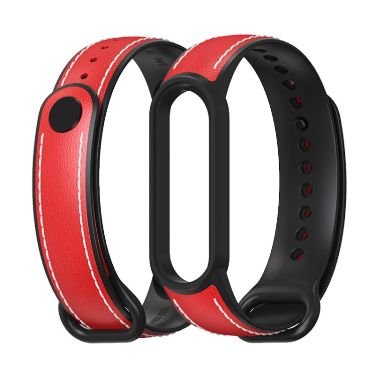 For Xiaomi Mi Band 5/6/7 MIJOBS TPU + Leather Watch Band(Red+Black) - Watch Bands by MIJOBS | Online Shopping UK | buy2fix