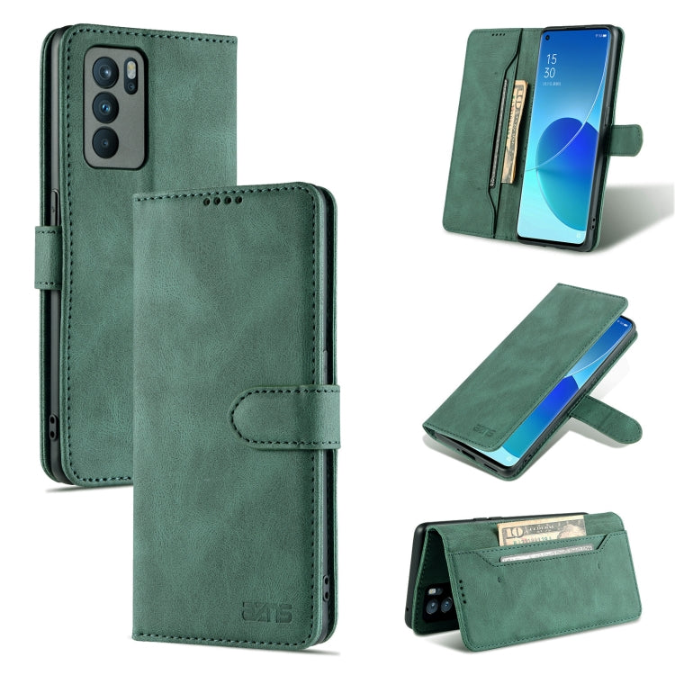 For OPPO Reno6 5G AZNS Dream II Skin Feel PU+TPU Horizontal Flip Leather Case with Holder & Card Slots & Wallet(Green) - OPPO Cases by AZNS | Online Shopping UK | buy2fix