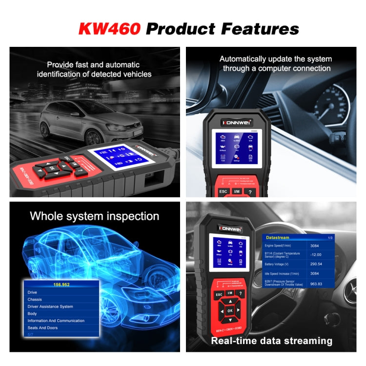 KONNWEI KW460 Car 2.8 inch 12V Lead-acid Battery Tester Fault Diagnosis Instrument - Code Readers & Scan Tools by KONNWEI | Online Shopping UK | buy2fix