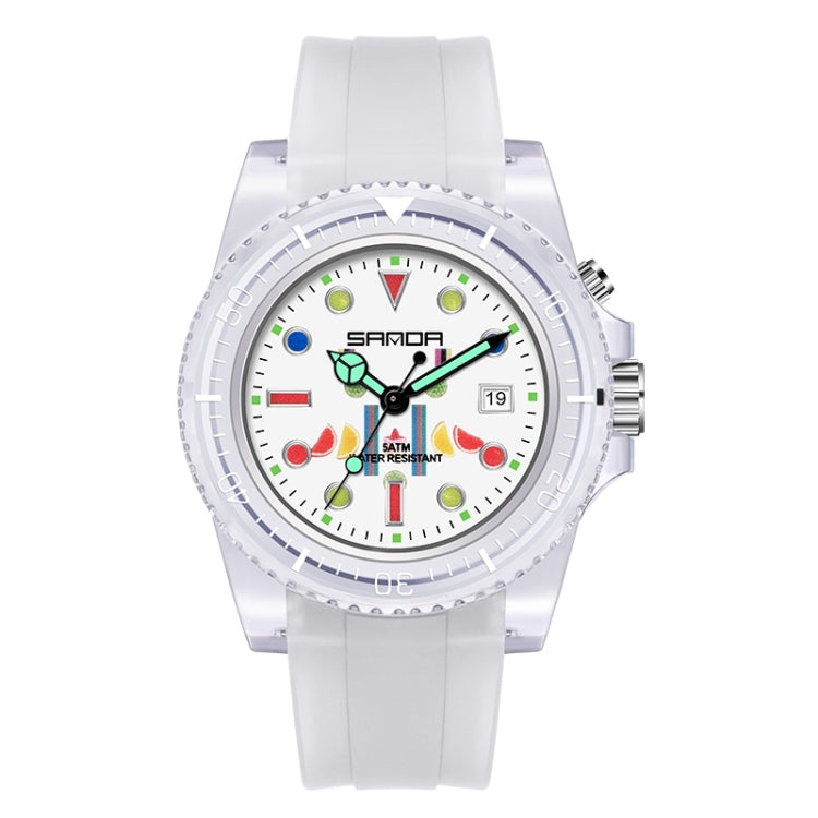 SANDA 6078 Fluorescent Calendar Dial Transparent Strap Quartz Watch for Women(Transparent White) - Silicone Strap Watches by SANDA | Online Shopping UK | buy2fix