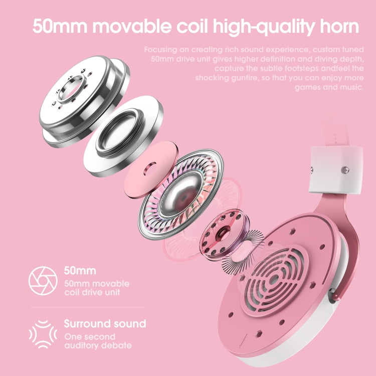 ONIKUMA X10 Car Ear LED Light Adjustable Gaming Headset with Microphone(White Pink) - Multimedia Headset by ONIKUMA | Online Shopping UK | buy2fix