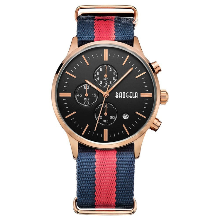 BAOGELA 1611 Small Three-pin Luminous Chronograph Calendar Quartz Watch For Men(Blue Red Blue Rose Black) - Nylon Strap Watches by BAOGELA | Online Shopping UK | buy2fix