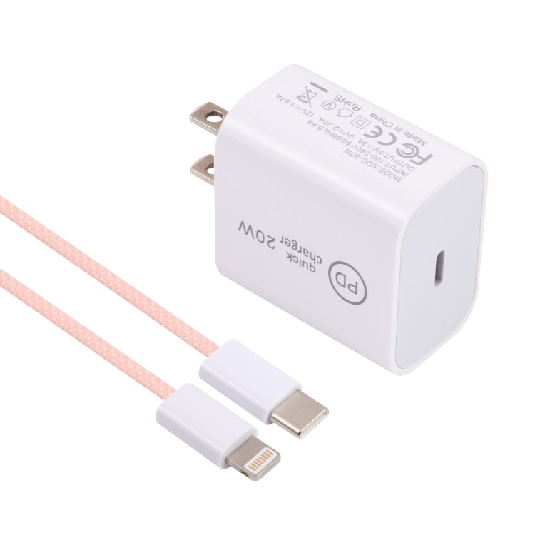 SDC-20W PD USB-C / Type-C Travel Charger + 1m 12W USB-C / Type-C to 8 Pin Data Cable Set, US Plug(Pink) - Mobile Accessories by buy2fix | Online Shopping UK | buy2fix
