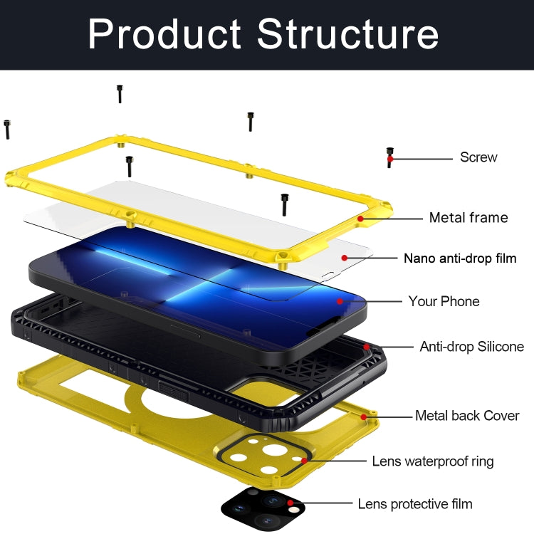 For iPhone 13 Pro Max Shockproof Waterproof Dustproof Metal + Silicone Phone Case with Screen Protector (Yellow) - iPhone 13 Pro Max Cases by buy2fix | Online Shopping UK | buy2fix