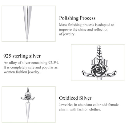 S925 Sterling Silver Rose Dagger Ear Stud Women Earrings - Stud Earrings & Earrings by buy2fix | Online Shopping UK | buy2fix