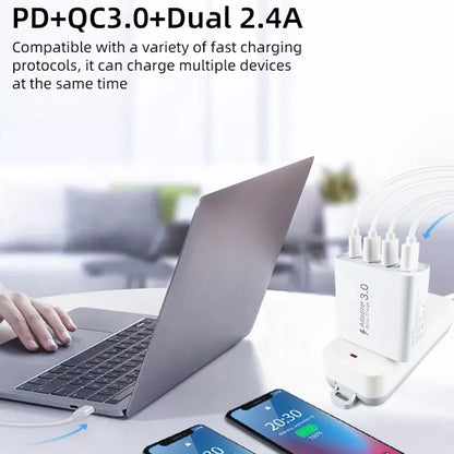 A3 PD 18W USB-C / Type-C + QC3.0 USB + Dual USB Interface Travel Charger - USB Charger by buy2fix | Online Shopping UK | buy2fix