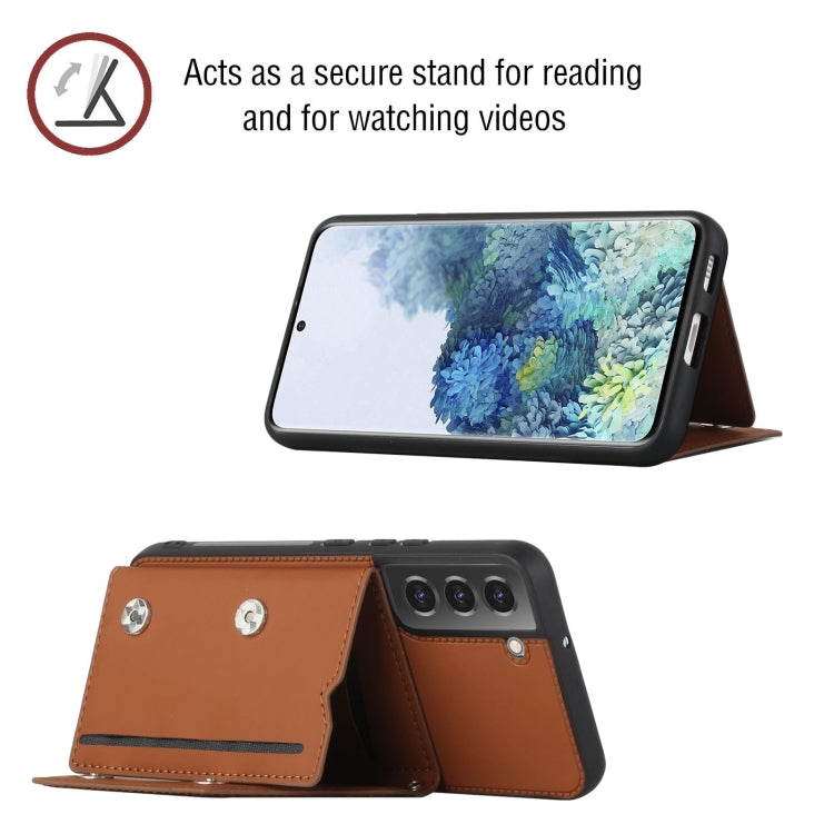 For Samsung Galaxy S22 5G Skin Feel PU + TPU + PC Phone Case with Card Slots(Brown) - Samsung Accessories by buy2fix | Online Shopping UK | buy2fix