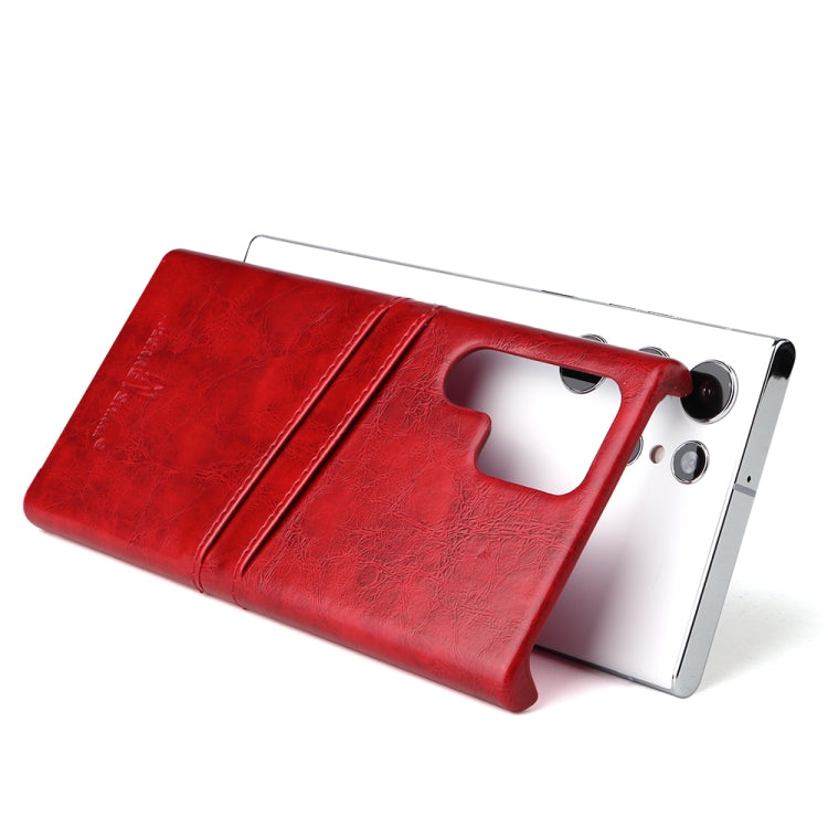 For Samsung Galaxy S22 Ultra 5G Fierre Shann Retro Oil Wax Texture PU Leather Phone Case with Card Slots(Red) - Galaxy S22 Ultra 5G Cases by FIERRE SHANN | Online Shopping UK | buy2fix