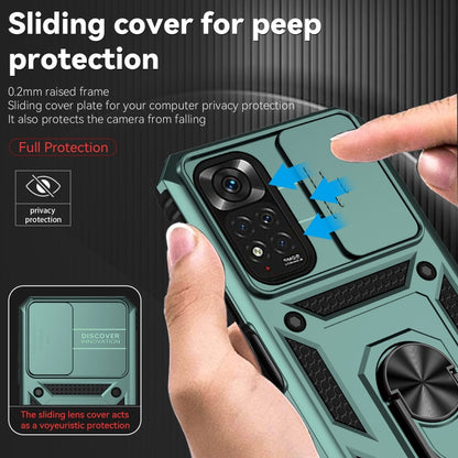For Xiaomi Redmi Note 11 Global Sliding Camshield Holder Phone Case(Dark Green) - Redmi Note 11 Case by buy2fix | Online Shopping UK | buy2fix