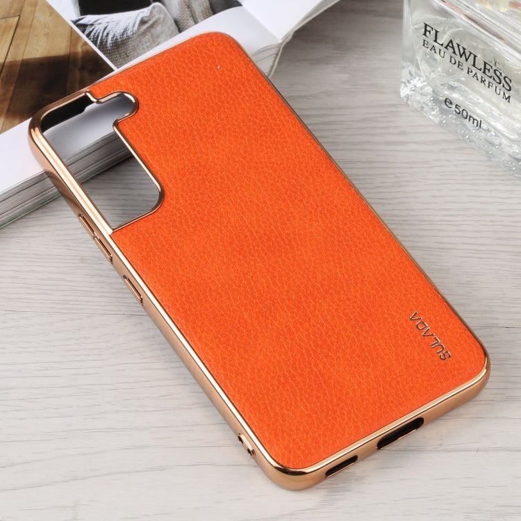For Samsung Galaxy S22 5G SULADA Shockproof TPU + Handmade Leather Phone Case(Orange) - Galaxy S22 5G Cases by SULADA | Online Shopping UK | buy2fix