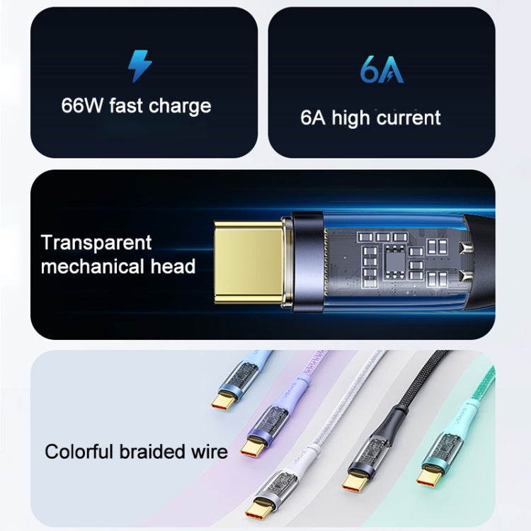 USAMS US-SJ572 Type-C / USB-C 66W Aluminum Alloy Transparent Charging Cata Cable, Length: 1.2m(Black) -  by USAMS | Online Shopping UK | buy2fix