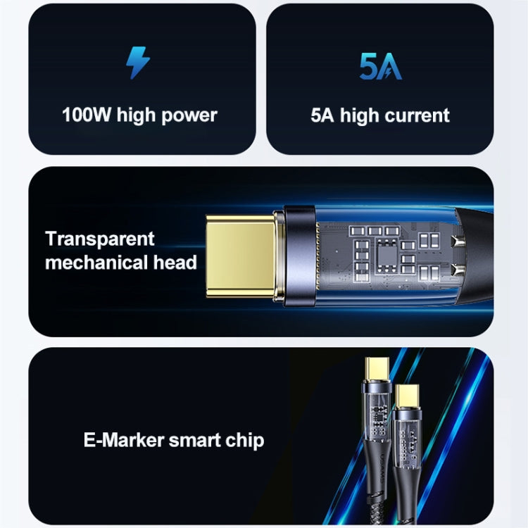 USAMS US-SJ574 Type-C / USB-C to Type-C / USB-C PD 100W Aluminum Alloy Transparent Charging Cata Cable, Length: 1.2m(White) -  by USAMS | Online Shopping UK | buy2fix