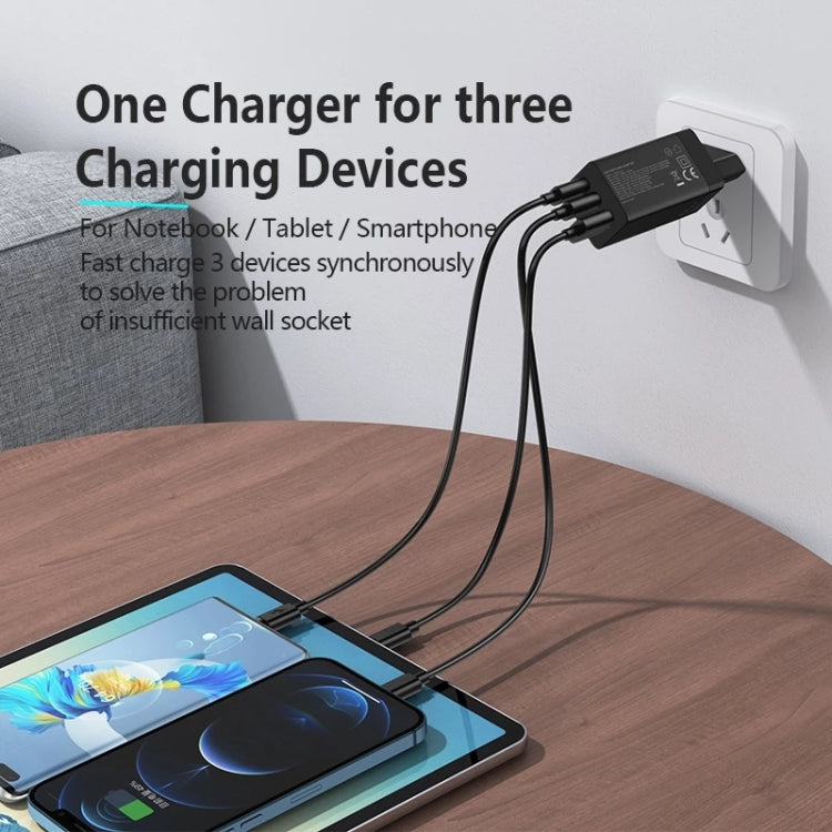 awei PD9 65W Dual Type-C / USB-C + USB GaN Fast Charging Travel Charger, EU Plug(White) - Apple Accessories by awei | Online Shopping UK | buy2fix