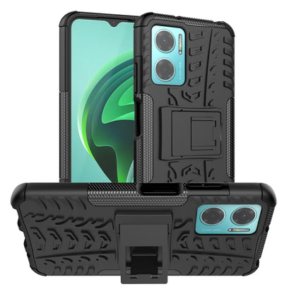 For Xiaomi Redmi Note 11E 5G Tire Texture TPU + PC Phone Case with Holder(Black) - Xiaomi Cases by buy2fix | Online Shopping UK | buy2fix