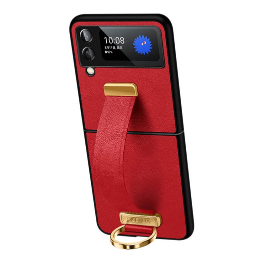 For Samsung Galaxy Z Flip3 SULADA Cool Series PC + Leather Texture Skin Feel Shockproof Phone Case(Red) - Galaxy Phone Cases by SULADA | Online Shopping UK | buy2fix