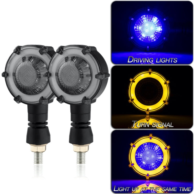 2 PCS PE-ZSD-174 Motorcycle Flashing Rotation Mode LED Two-color Modified Round Turn Signal Light(Yellow + Blue Light) - In Car by buy2fix | Online Shopping UK | buy2fix