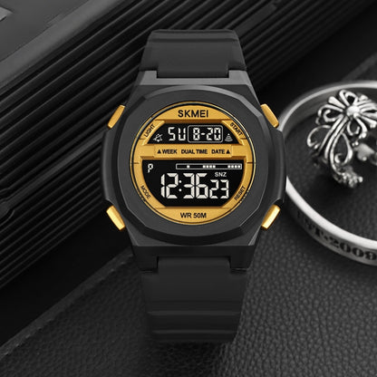 SKMEI 1821 Stainless Steel Buckle Silicone Strap Electronic Watch(Black Gold) - Silicone Strap Watches by SKMEI | Online Shopping UK | buy2fix