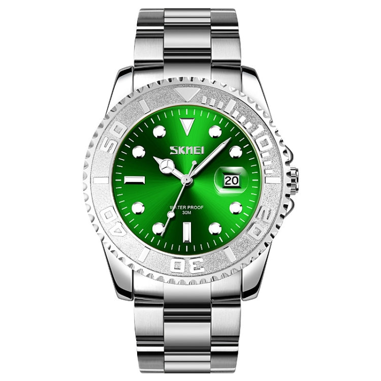 SKMEI 9295 Stainless Steel Buckle Strap Waterproof Quartz Watch, Strap:Silver(Green) - Other Watches by SKMEI | Online Shopping UK | buy2fix