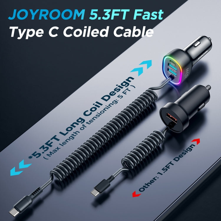 JOYROOM JR-CL19 60W 4 in 1 Car Charger with Type-C Coiled Data Cable(Black) - In Car by JOYROOM | Online Shopping UK | buy2fix