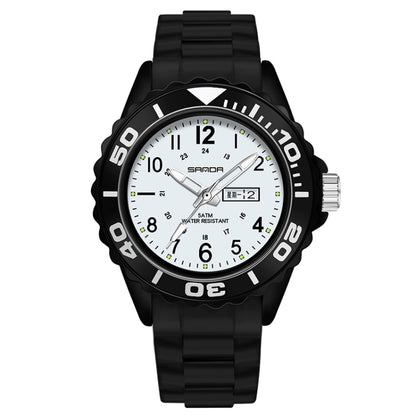 SANDA 1053 Womens TPU Strap Dual Display Waterproof Electronic Watch(Black White) - Silicone Strap Watches by SANDA | Online Shopping UK | buy2fix