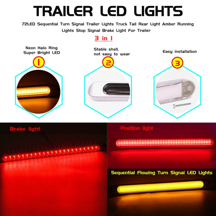 2 PCS 72LEDs Two-color Brake Turn Tail Light(Transparent Shell Red Light + Flowing Yellow Light) - In Car by buy2fix | Online Shopping UK | buy2fix