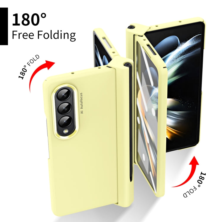 For Samsung Galaxy Z Fold4 Skin Feel Two-color Contact Lens Hinge Flip Phone Case with Pen Slot(Yellow) - Galaxy Z Fold4 5G Cases by buy2fix | Online Shopping UK | buy2fix