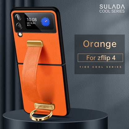 For Samsung Galaxy Z Flip4 SULADA Cool Series PC + Leather Texture Skin Feel Shockproof Phone Case(Orange) - Galaxy Z Flip4 5G Cases by SULADA | Online Shopping UK | buy2fix