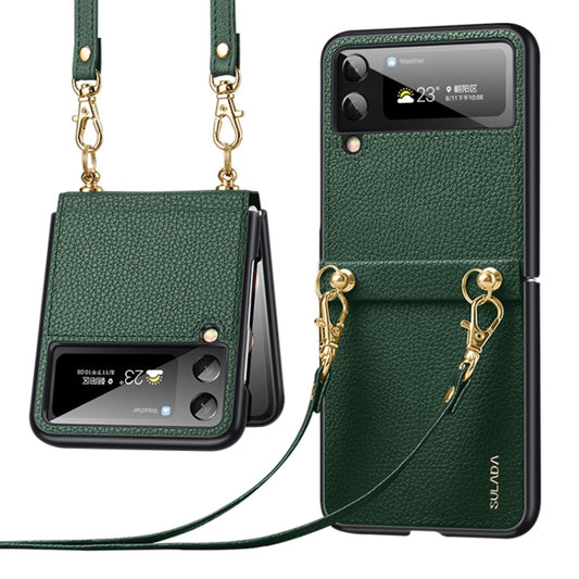 For Samsung Galaxy Z Flip4 SULADA Litchi Texture Leather + TPU Phone Case with Strap(Green) - Galaxy Z Flip4 5G Cases by SULADA | Online Shopping UK | buy2fix