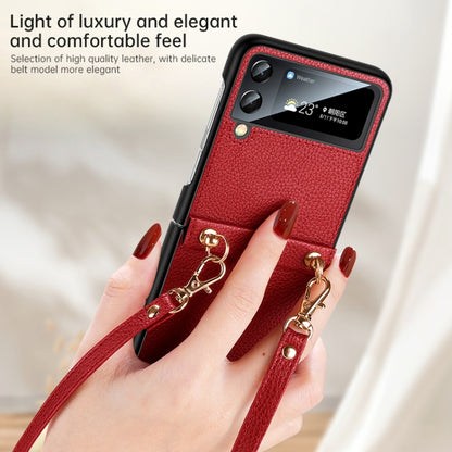 For Samsung Galaxy Z Flip4 SULADA Litchi Texture Leather + TPU Phone Case with Strap(Black) - Galaxy Z Flip4 5G Cases by SULADA | Online Shopping UK | buy2fix