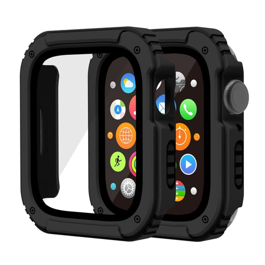 2 in 1 Screen Tempered Glass Film Protective Case For Apple Watch Series 8 / 7 41mm(Black) - Watch Cases by buy2fix | Online Shopping UK | buy2fix