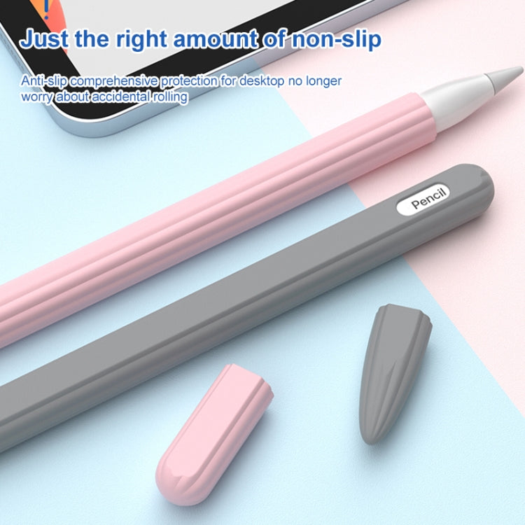 3 in 1 Striped Liquid Silicone Stylus Case with Two Tip Caps For Apple Pencil 1(Sky Blue) - Pencil Accessories by buy2fix | Online Shopping UK | buy2fix