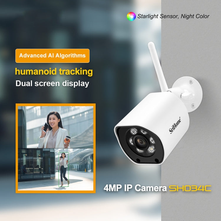 SriHome SH034C 4.0MP AI Humanoid Tracking WiFi Outdoor Surveillance Camera(AU Plug) - Bullet Camera by SriHome | Online Shopping UK | buy2fix