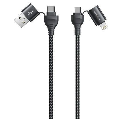 awei CL-126 1.2m 4 in 1 USB to USB-C / Type-C to 8Pin Data Fast Charging Cable(Black) - Multifunctional Cable by awei | Online Shopping UK | buy2fix