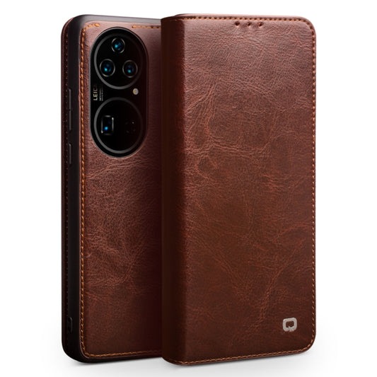 For Huawei P50 Pro QIALINO Genuine Leather Phone Case(Brown) - Huawei Cases by QIALINO | Online Shopping UK | buy2fix