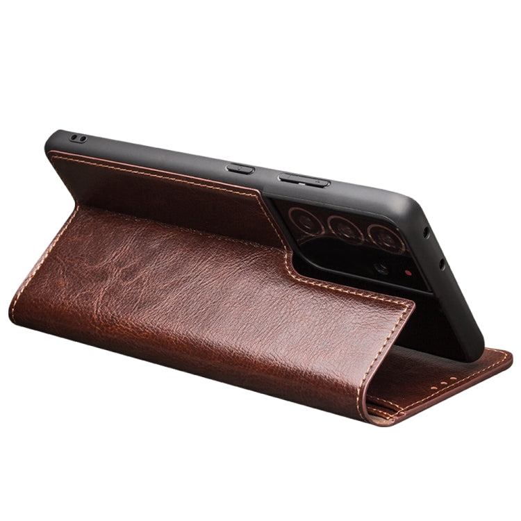 For Samsung Galaxy S21 Ultra 5G QIALINO Genuine Leather Phone Case(Brown) - Galaxy S21 Ultra 5G Cases by QIALINO | Online Shopping UK | buy2fix